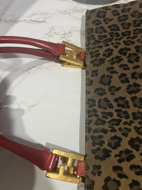 Vintage Fendi Leopard Print Tote with Red Handles canvas - Picture 4 of 10
